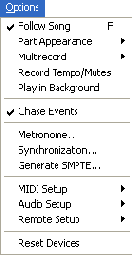 Меню Options