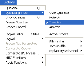 Меню появляющееся после выполнения команды Quantize Type