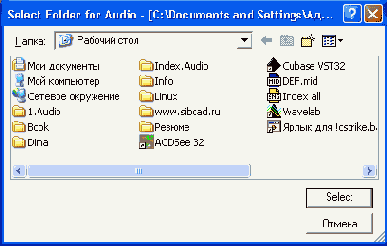 Окно Select Folder for Audio