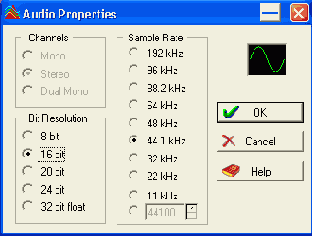 Диалоговое окно Audio Attributes